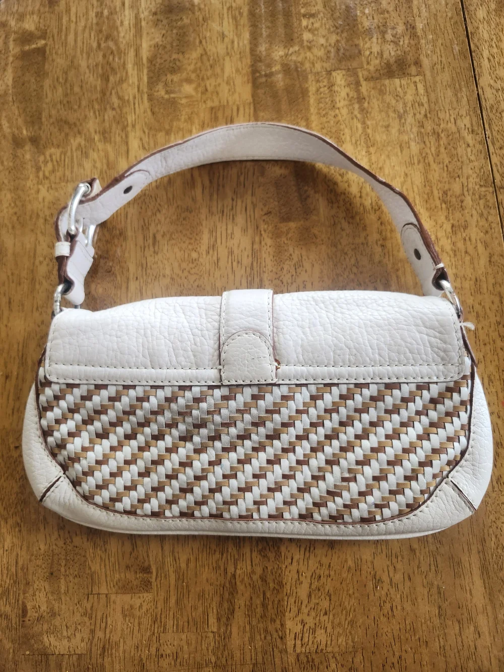 Michael Kors Vintage Y2K White Woven Leather Shoulder Bag